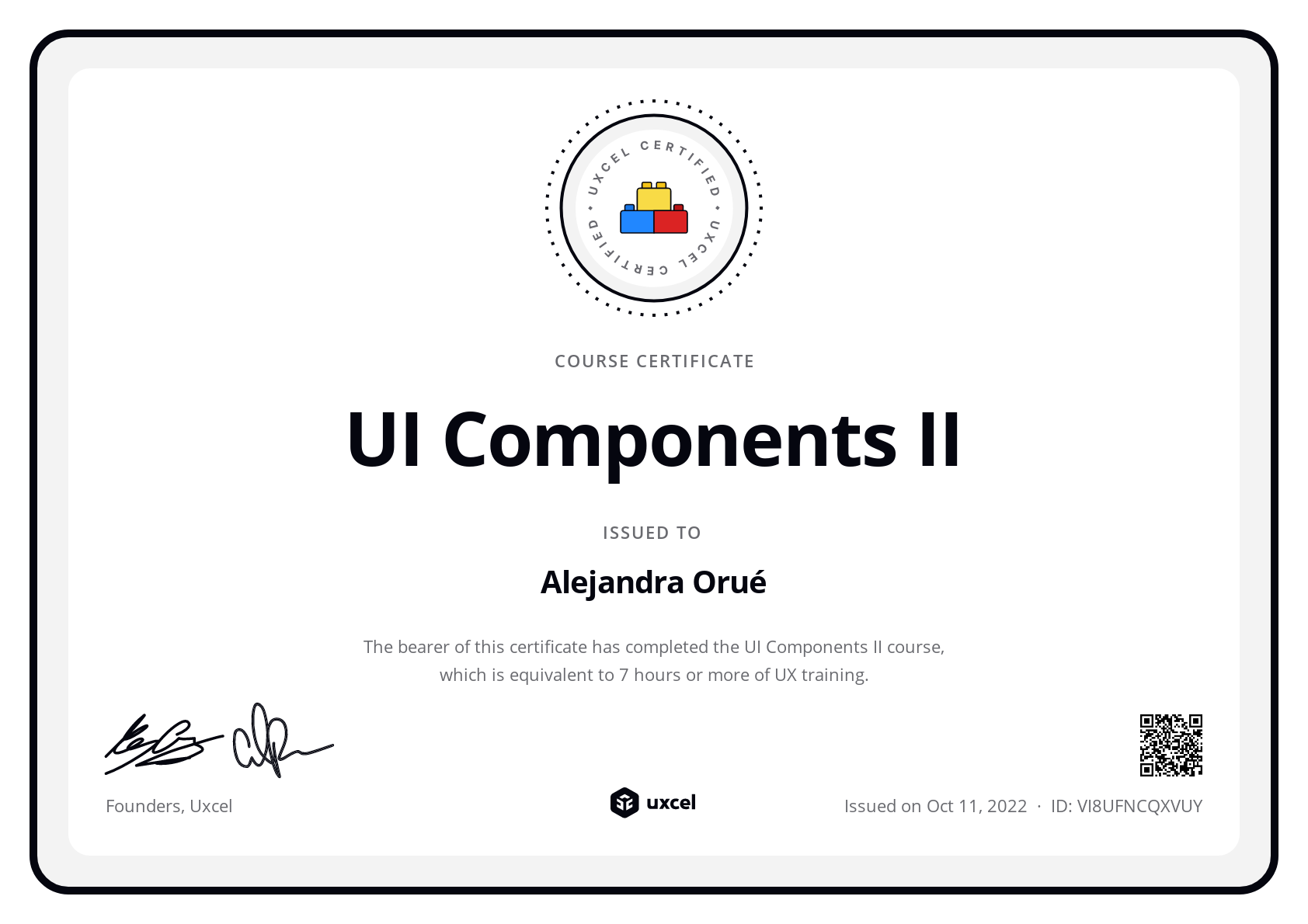 Alejandra Orué's certificate